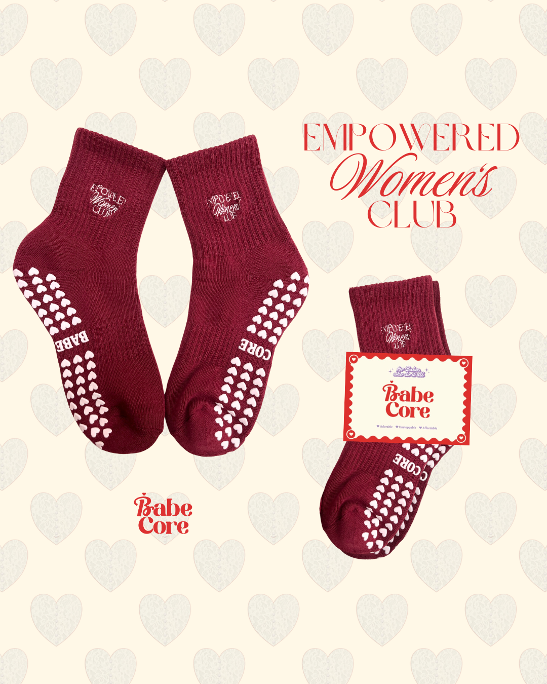 (Size EU37+) Empowered Women's Club Pilates Grip Socks- Medium Size