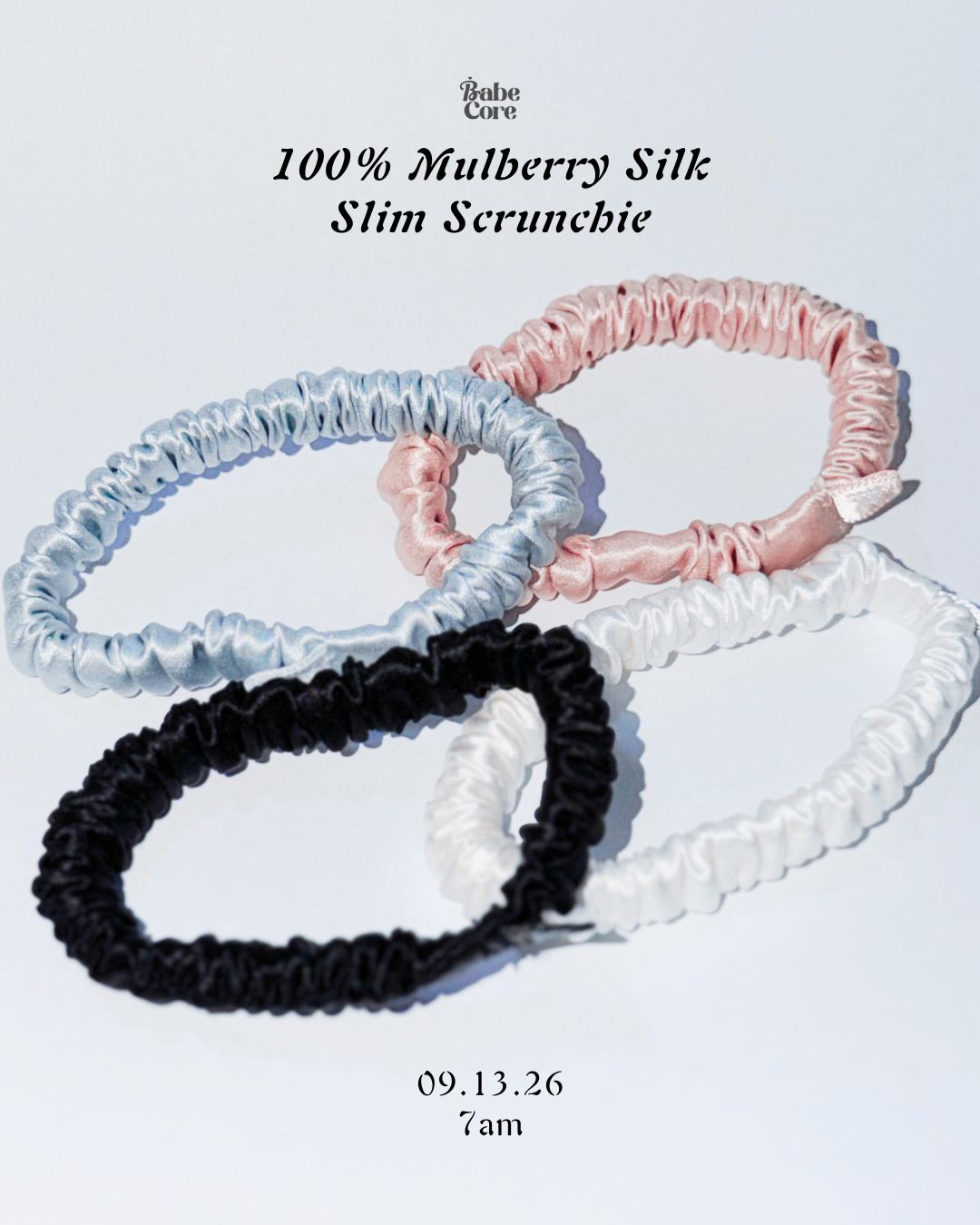 100% Mulberry Silk Slim Scrunchie - Soft Non-Damaging Silk Hair Tie Set