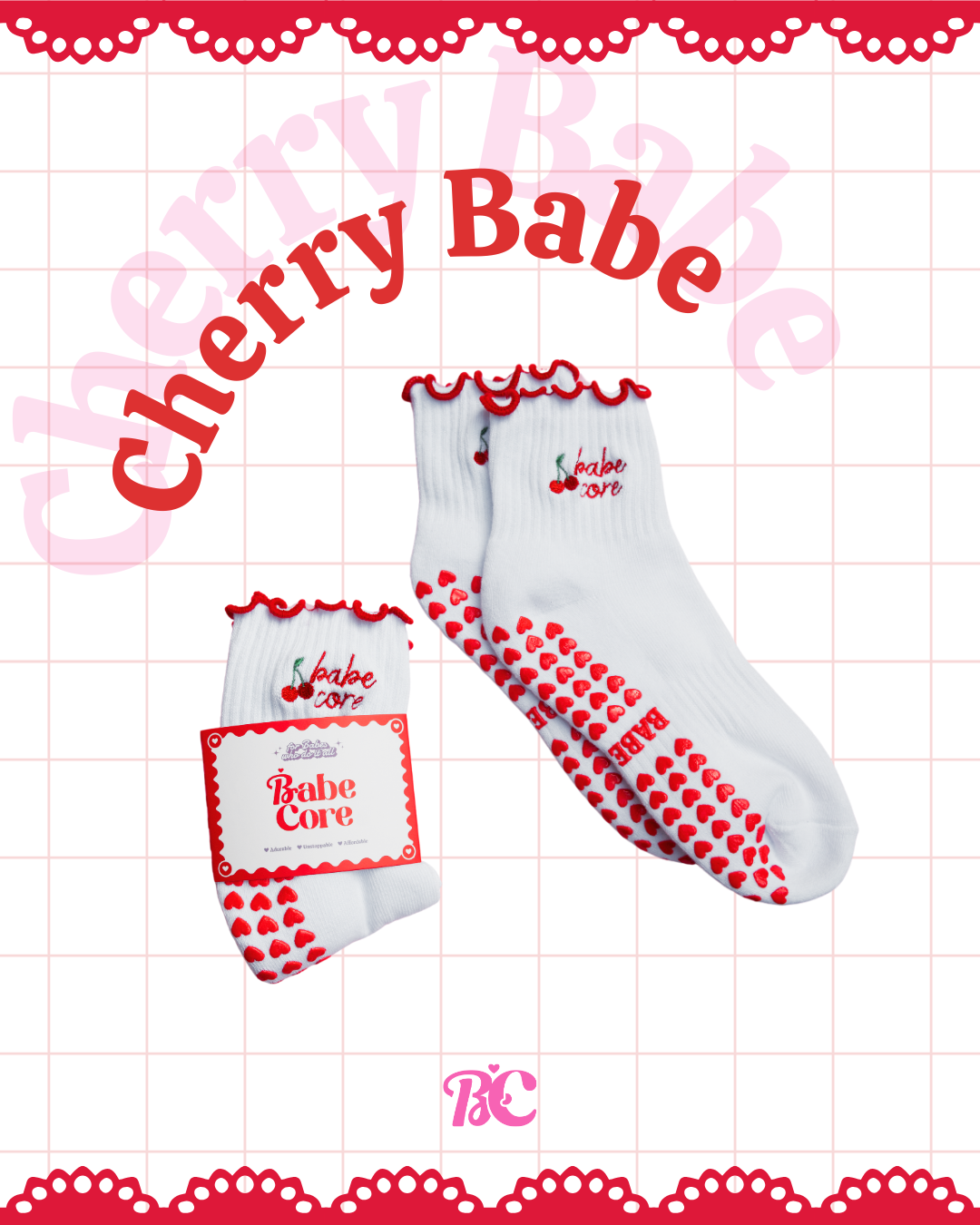 Cherry Babe Grip Socks 🍒❤️