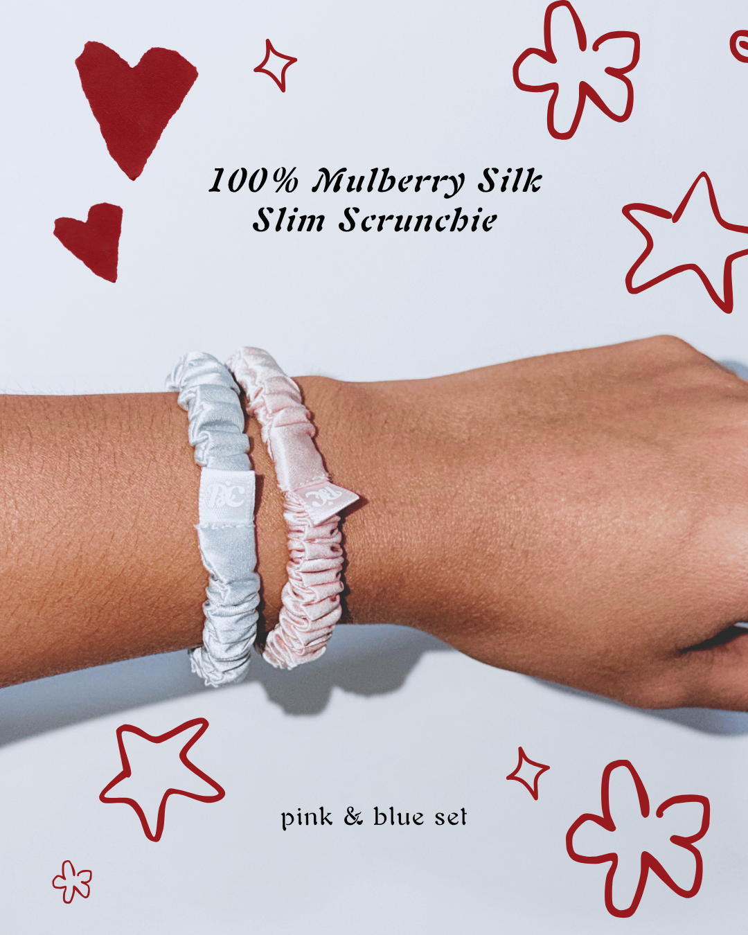 100% Mulberry Silk Slim Scrunchie - Soft Non-Damaging Silk Hair Tie Set