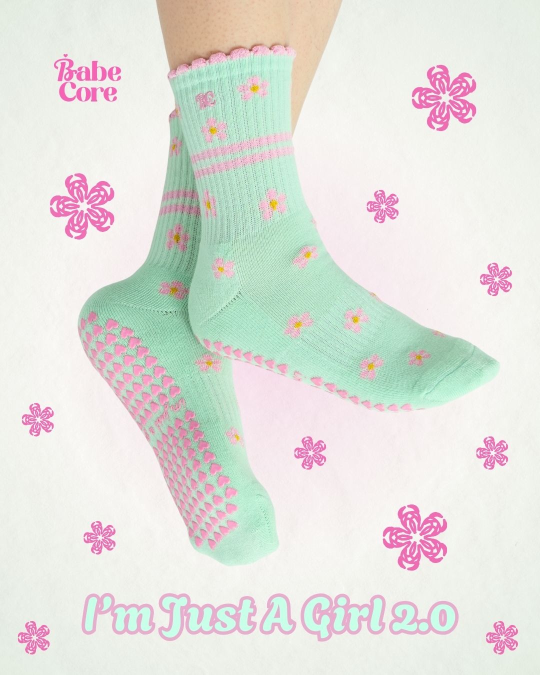 I'm Just A Girl 2.0 Floral Grip Socks Anti-Slip for Pilates, Barre, Lagree, Yoga