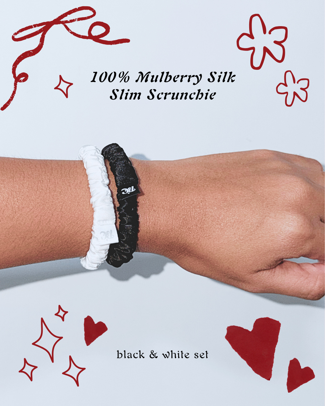 100% Mulberry Silk Slim Scrunchie - Soft Non-Damaging Silk Hair Tie Set