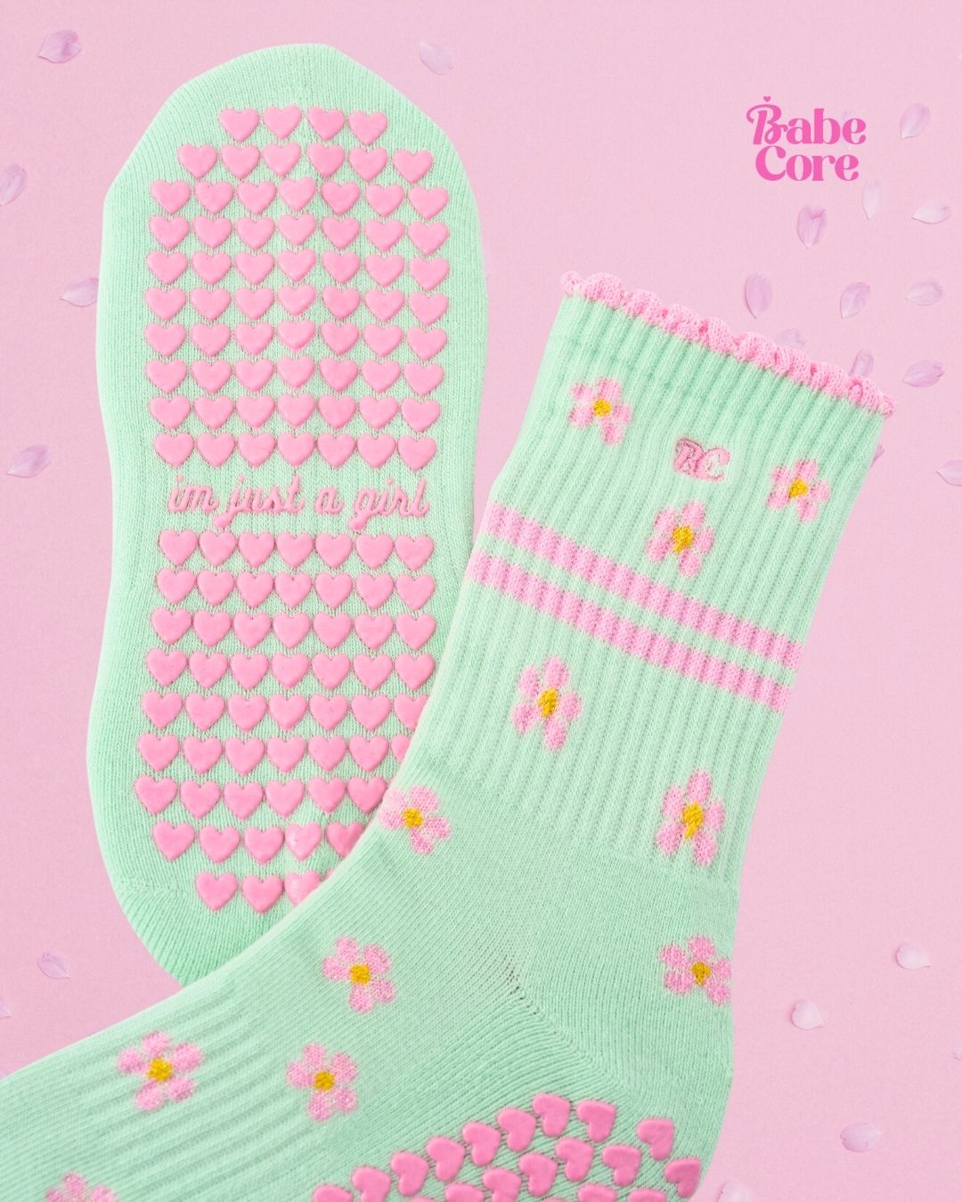 I'm Just A Girl 2.0 Floral Grip Socks Anti-Slip for Pilates, Barre, Lagree, Yoga