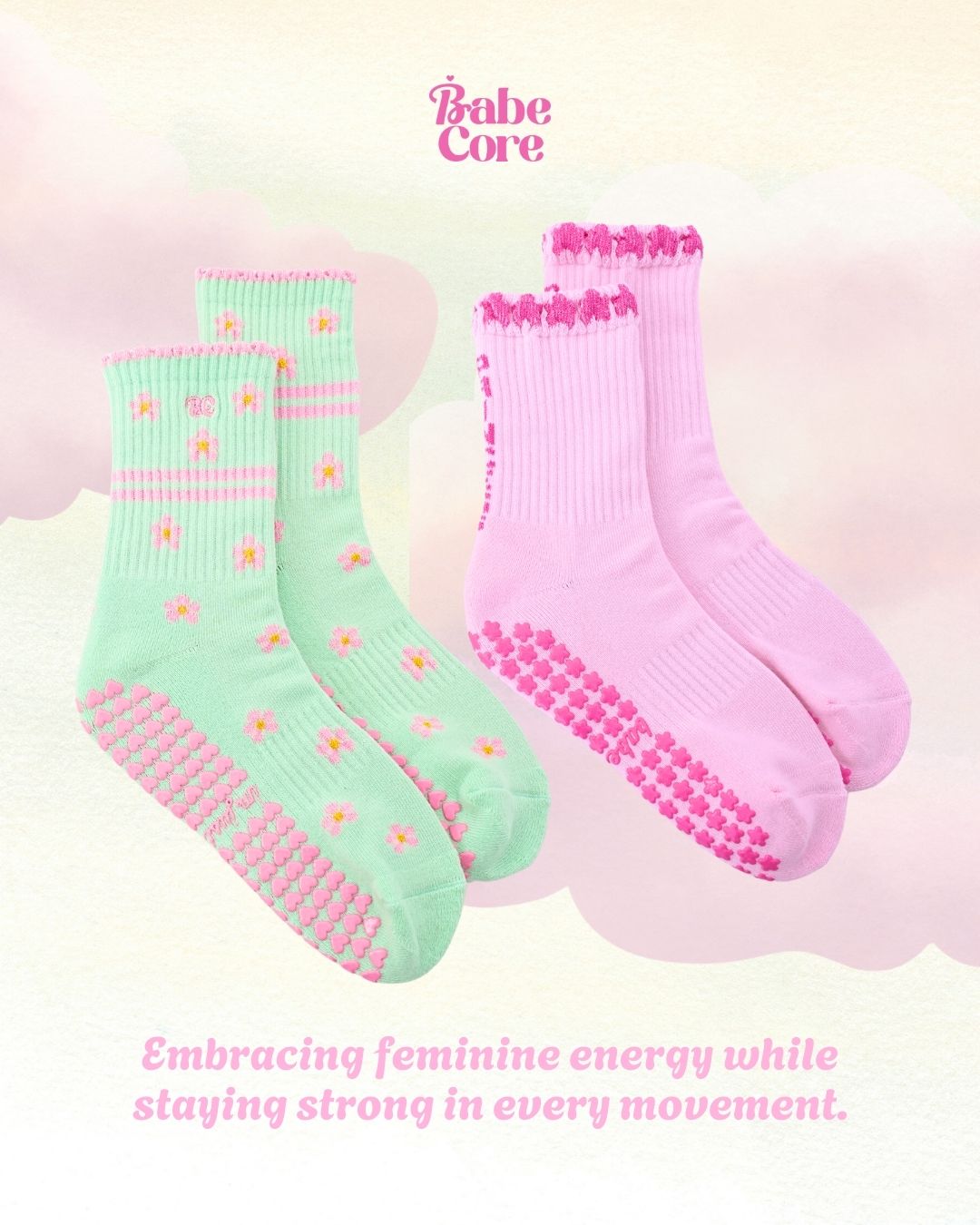 I'm Just A Girl 2.0 Floral Grip Socks Anti-Slip for Pilates, Barre, Lagree, Yoga