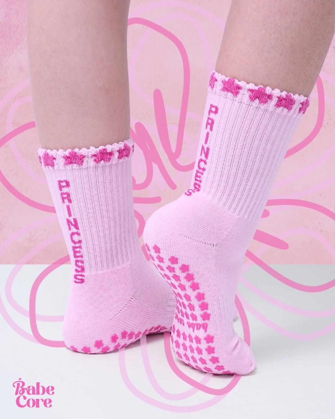 Pink Princess Grip Socks Anti-Slip for Pilates, Lagree, Barre, Yoga
