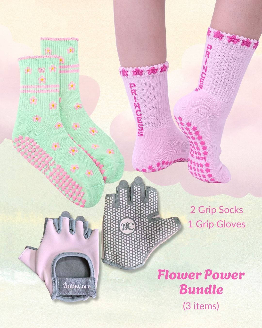 Pink Princess Grip Socks Anti-Slip for Pilates, Lagree, Barre, Yoga