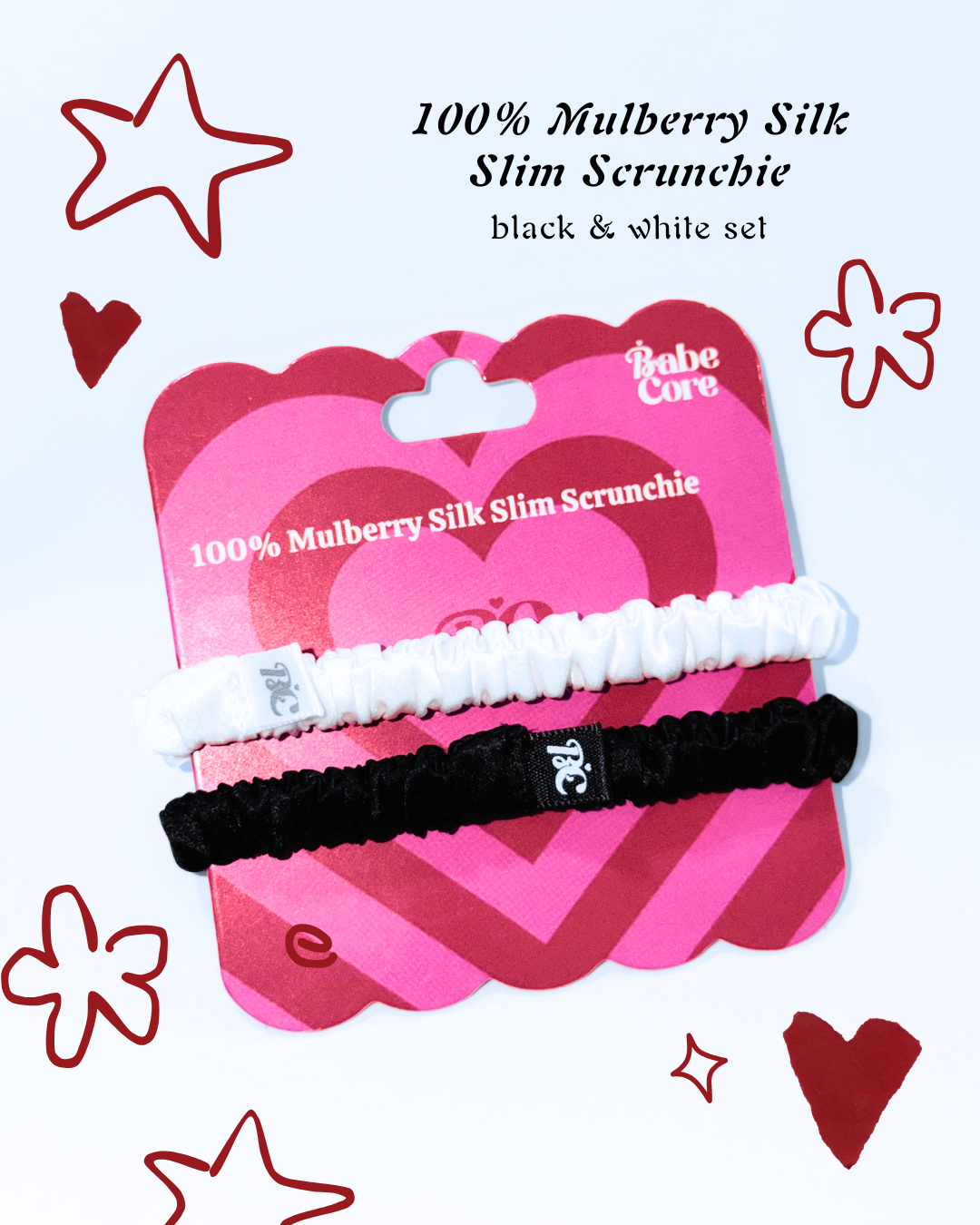 100% Mulberry Silk Slim Scrunchie - Soft Non-Damaging Silk Hair Tie Set