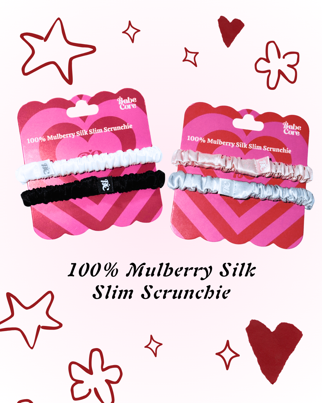 100% Mulberry Silk Slim Scrunchie - Soft Non-Damaging Silk Hair Tie Set